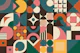 Mid Century Geo Blocks Teal Pink Orange