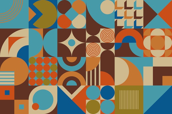 Mid Century Geo Blocks Blue Red Brown