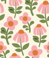 Mid Century Mod Flowers - Pink - small behang