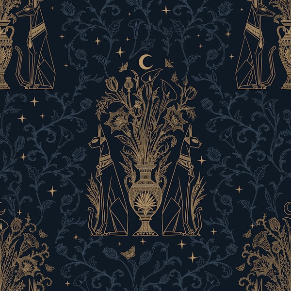 Midnight Egyptian Cat Bastet + Jackal Anubis