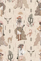 Gothic western steampunk lady cream wallpaper