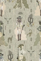 Gothic western steampunk lady soft green wallpaper