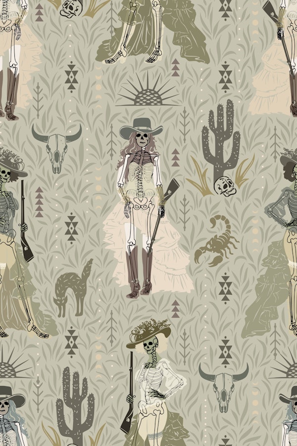 Gothic western steampunk lady soft green