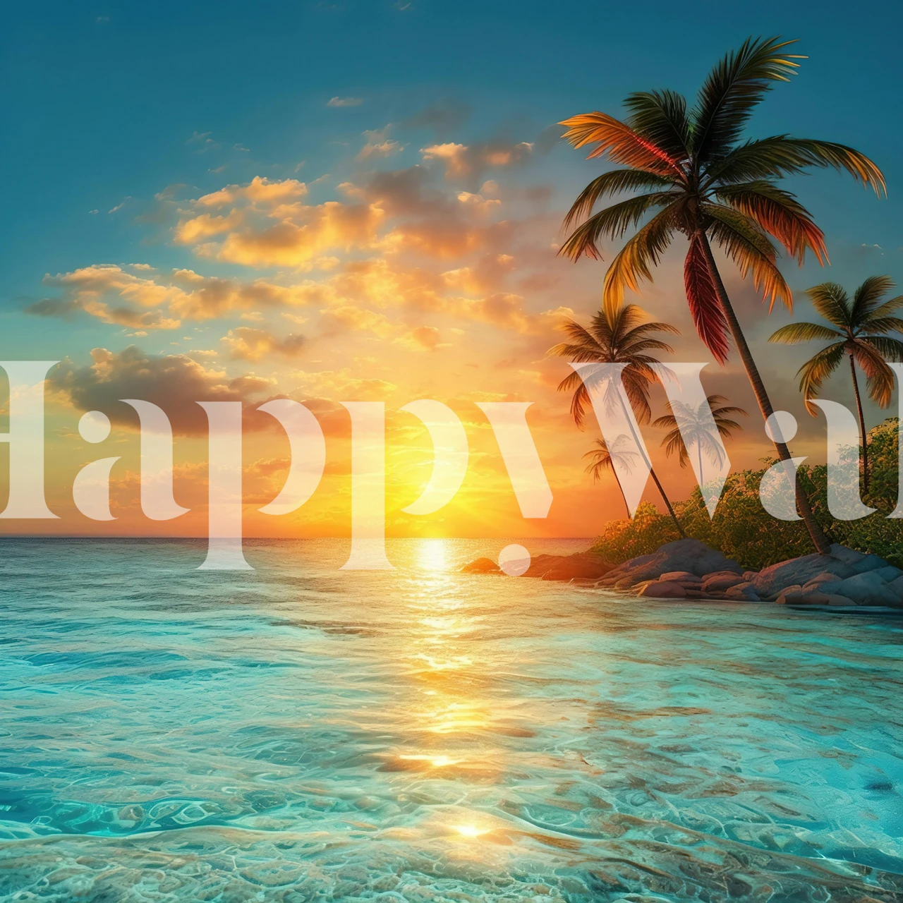 Tropical Palm Beach Sunset wallpaper
