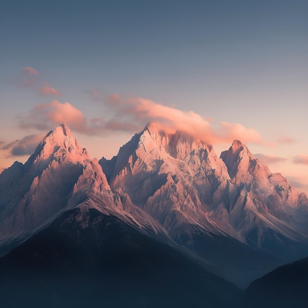 Pink Alpenglow Mountain Peaks