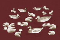Ducks in lotus pond - burgundy red wallpaper