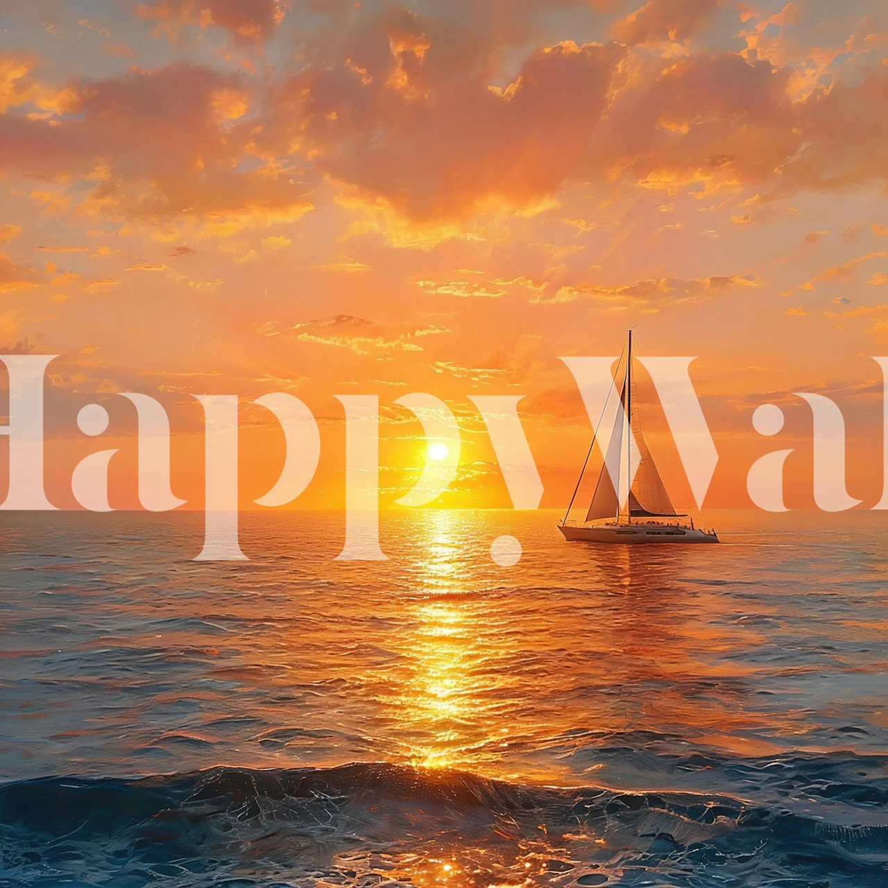 Sailboat at Golden Ocean Sunset tapet