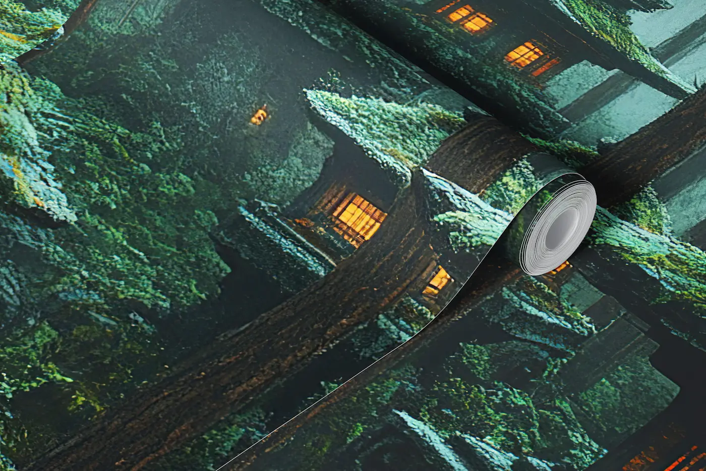 Mossy Japanese Forest Lanterns wallpaper roll