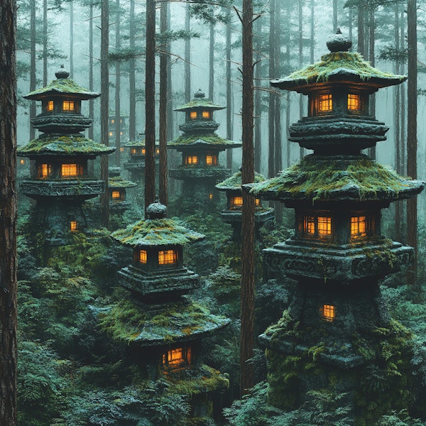 Mossy Japanese Forest Lanterns