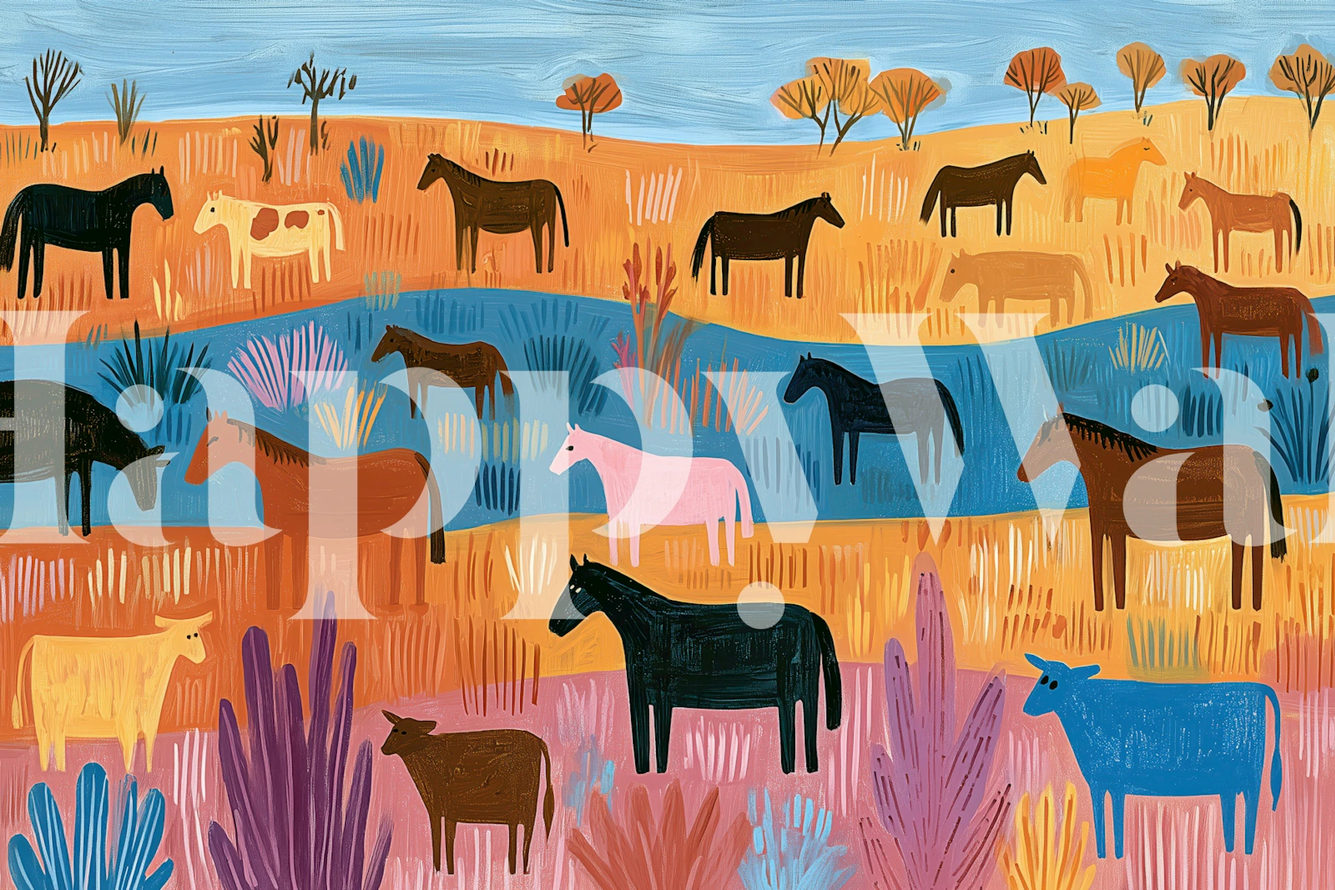 Western animal wallpaper in a colorful room