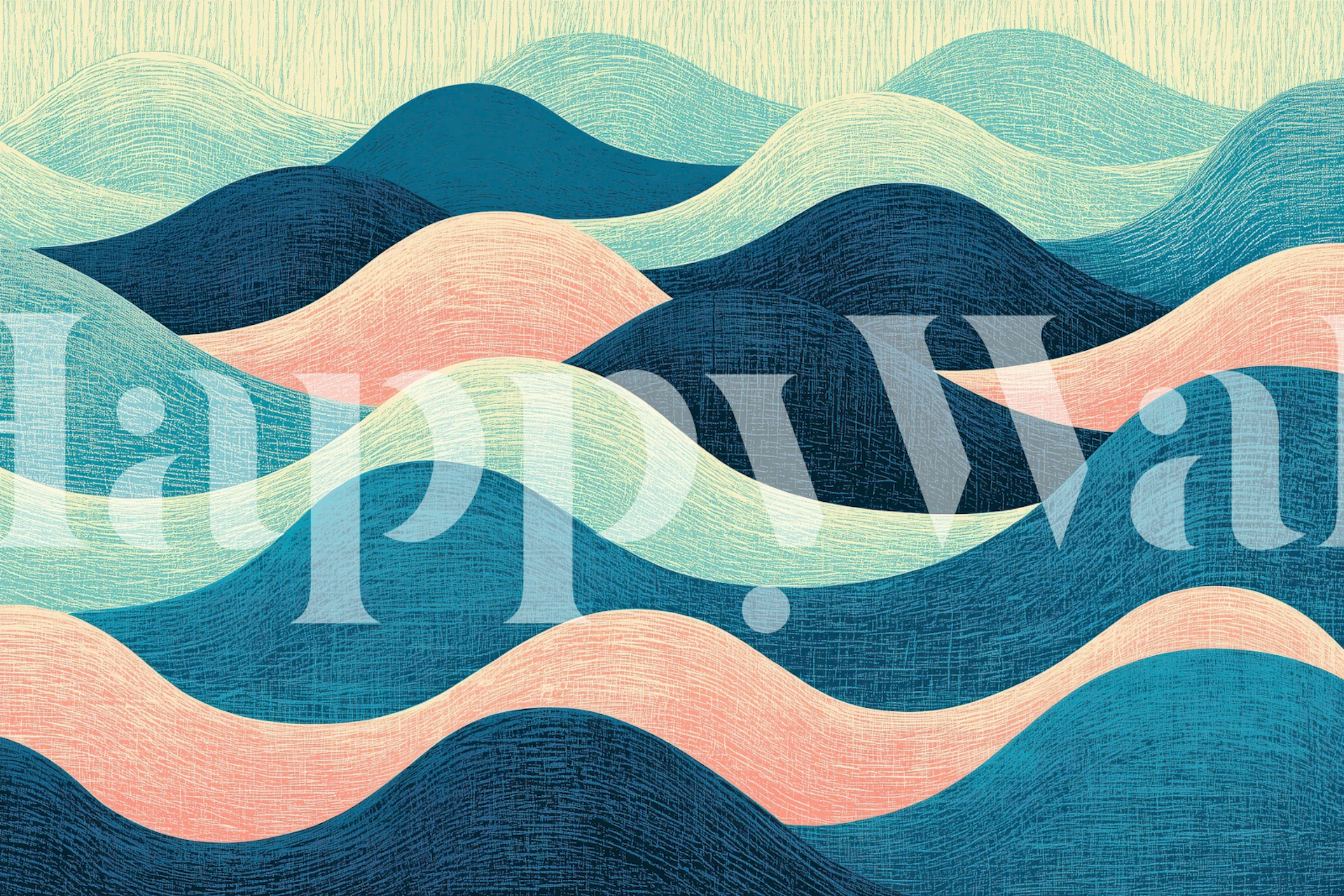 Abstract ocean wave wallpaper in a modern room