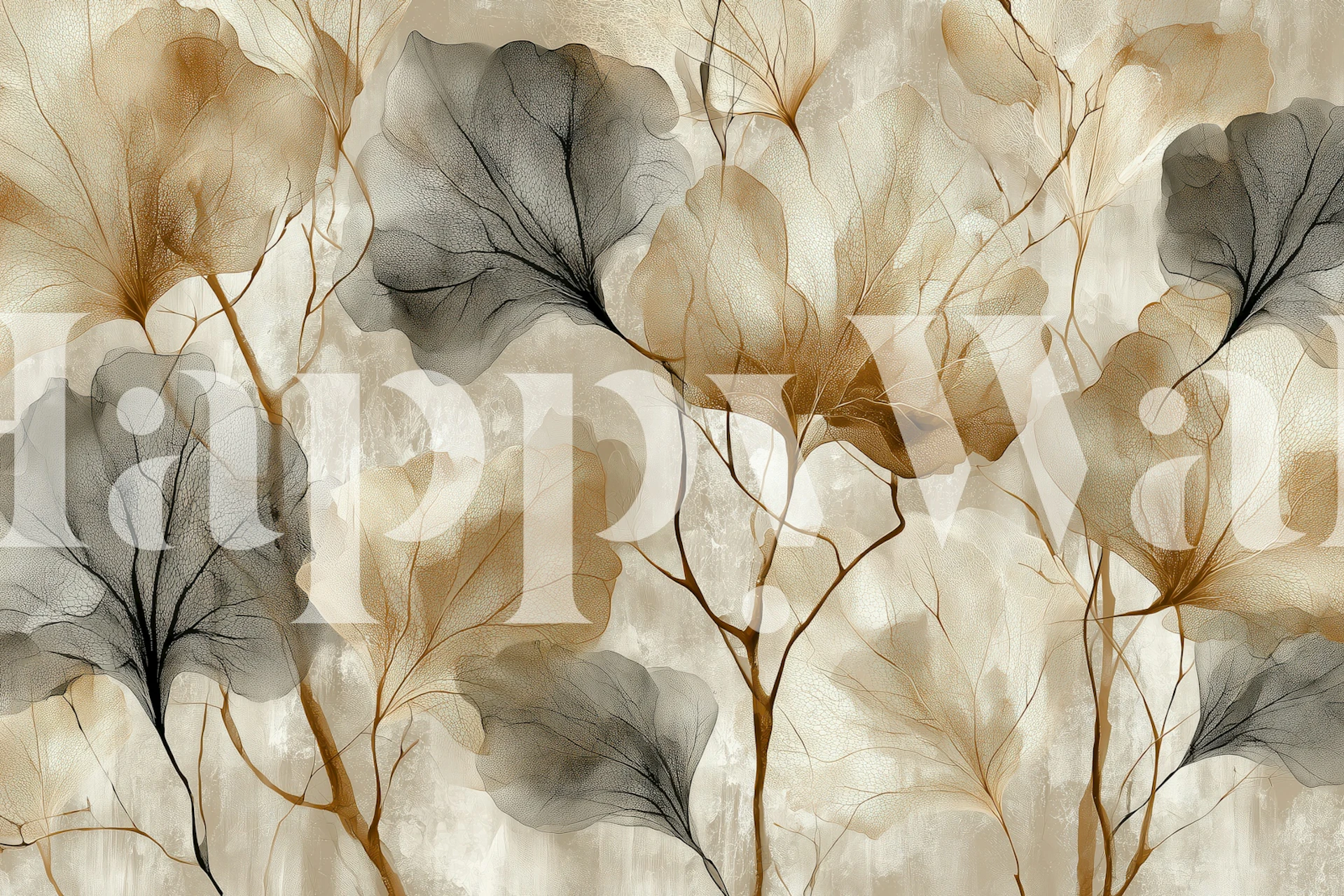 Botanical silhouette wallpaper in a neutral room