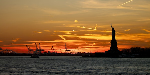 Harbor Skyline at Fiery Sunset