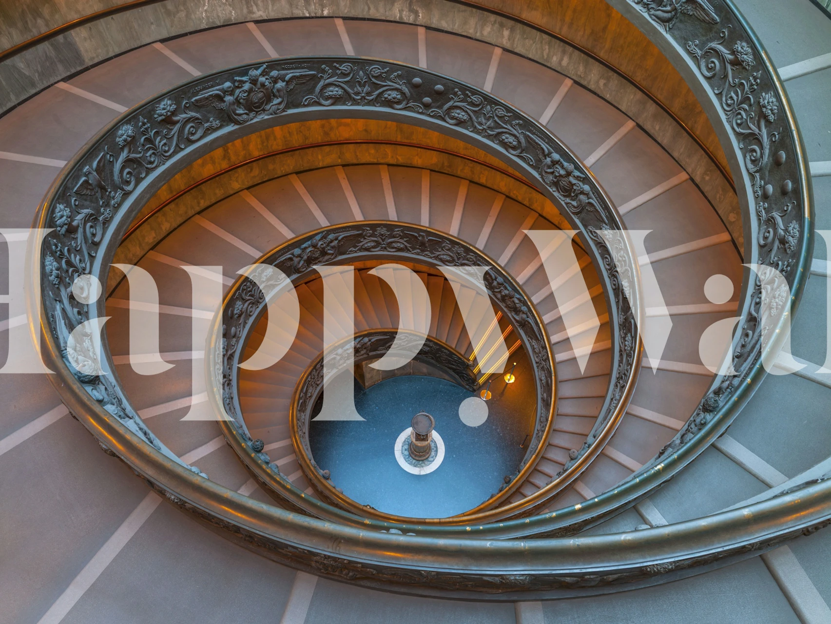 Spiral staircase wallpaper in a modern room