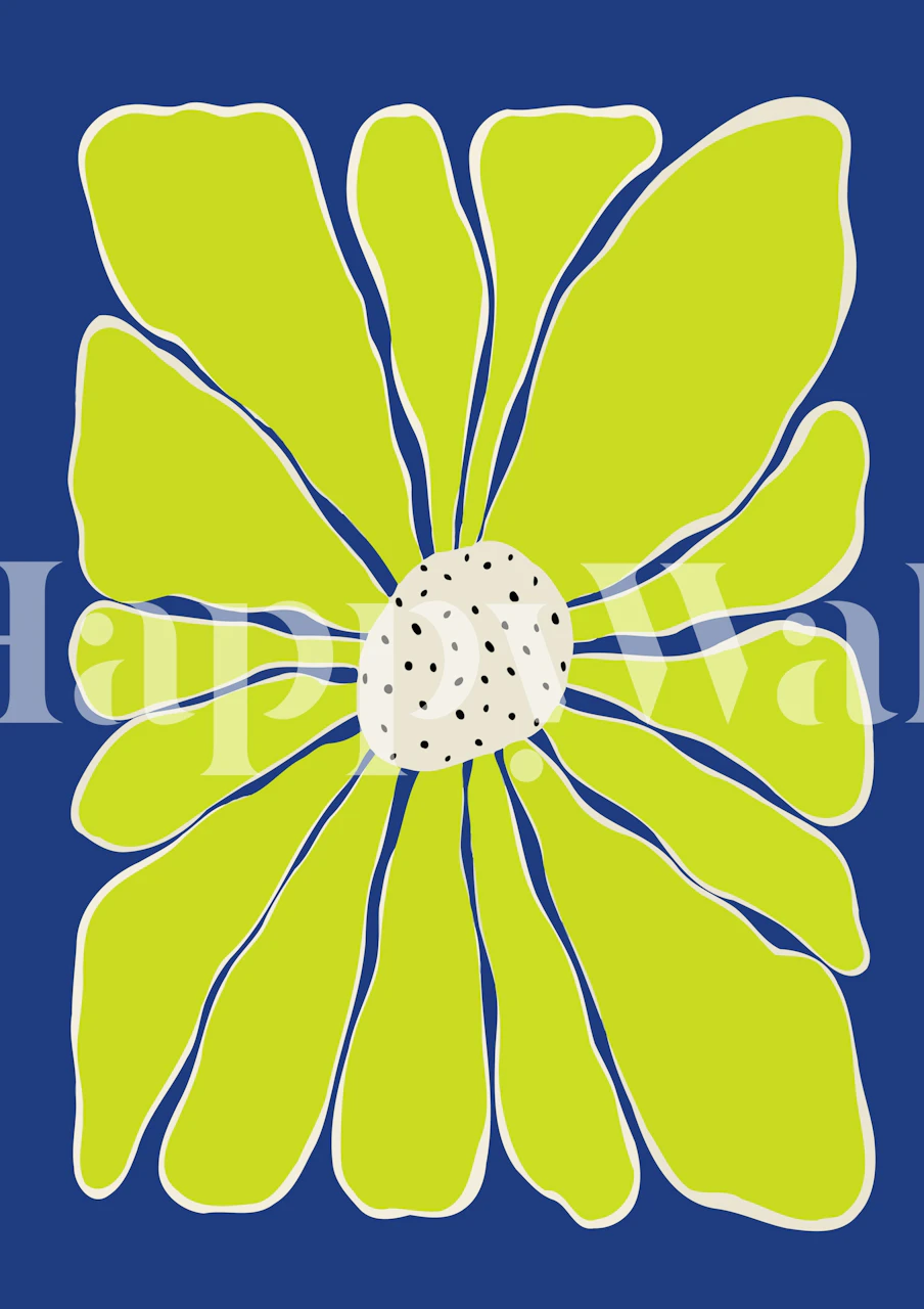 Bold flower wallpaper in a modern blue room