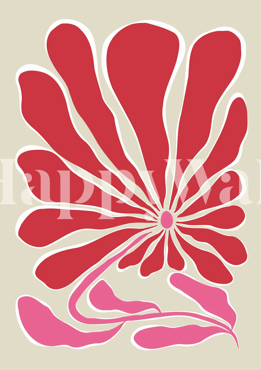 Abstract red flower wallpaper in a room