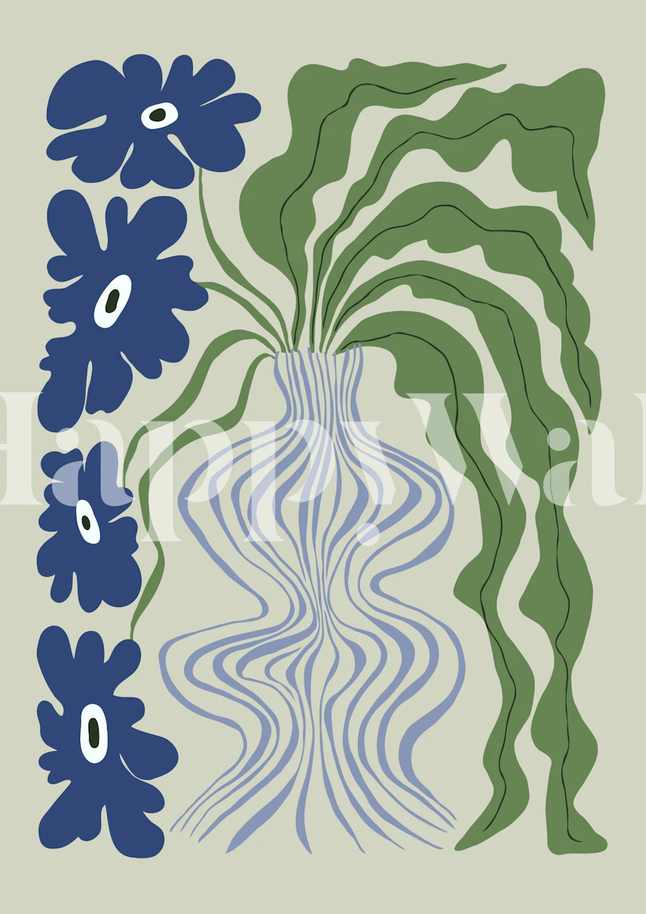 Abstract plant wallpaper in a styled room