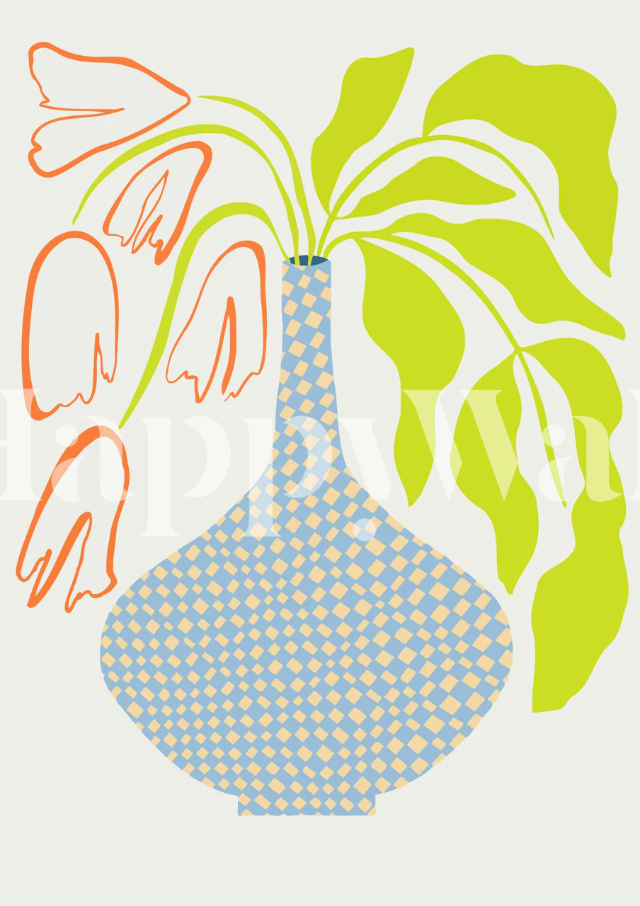 Botanical vase wallpaper in a styled room