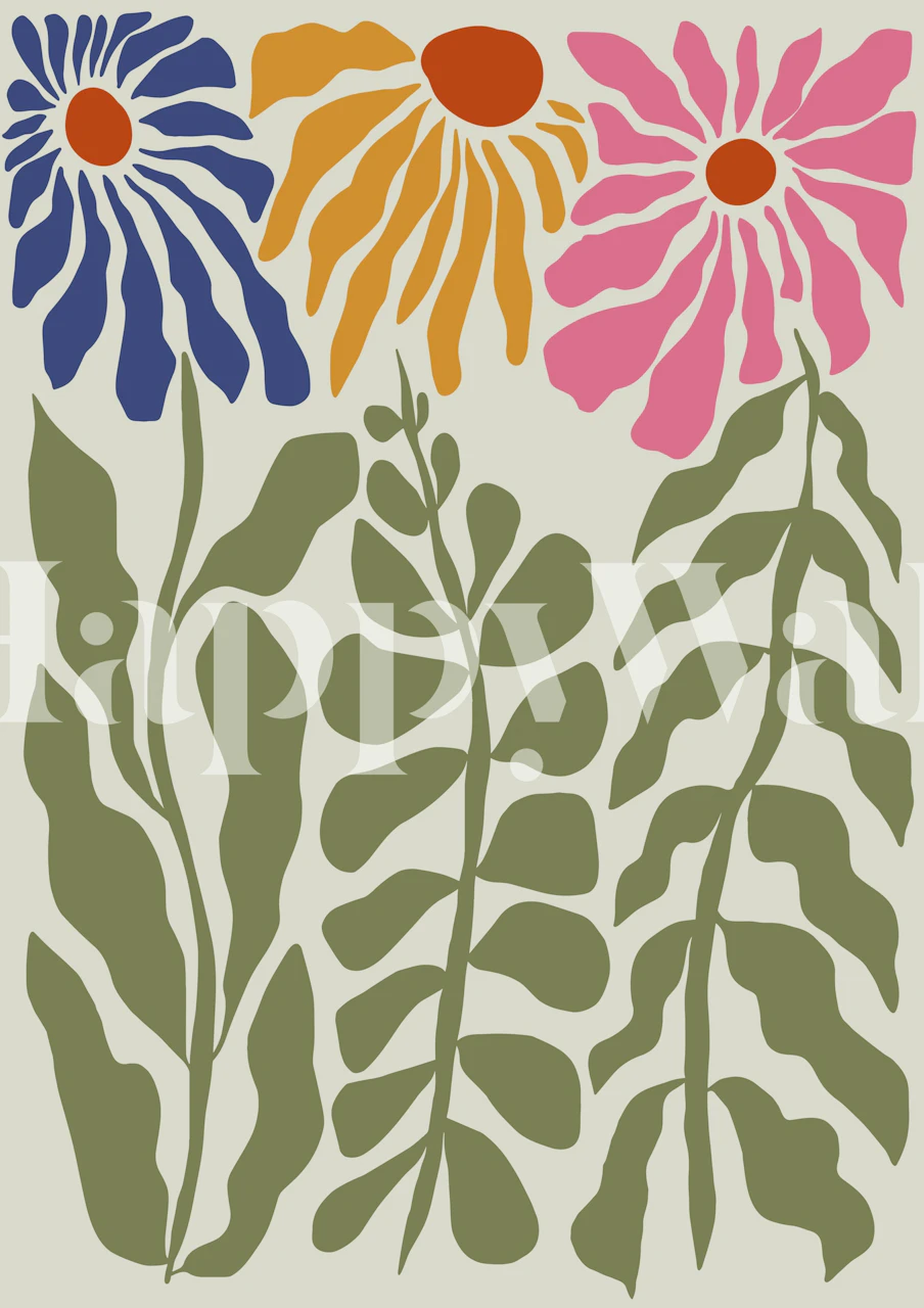 Mid-century floral wallpaper in a modern room