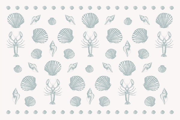 Coastal shells and lobsters - soft blue