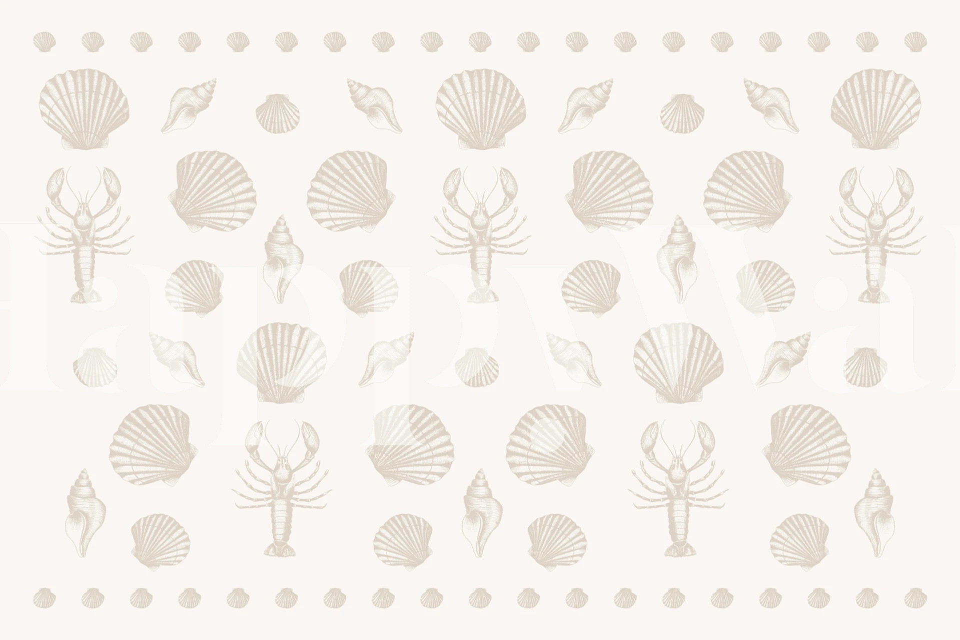 Tan pink shell and lobster wallpaper in room
