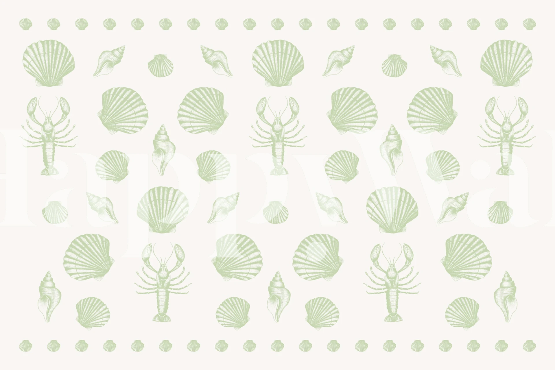 Light green shell and lobster wallpaper in a room