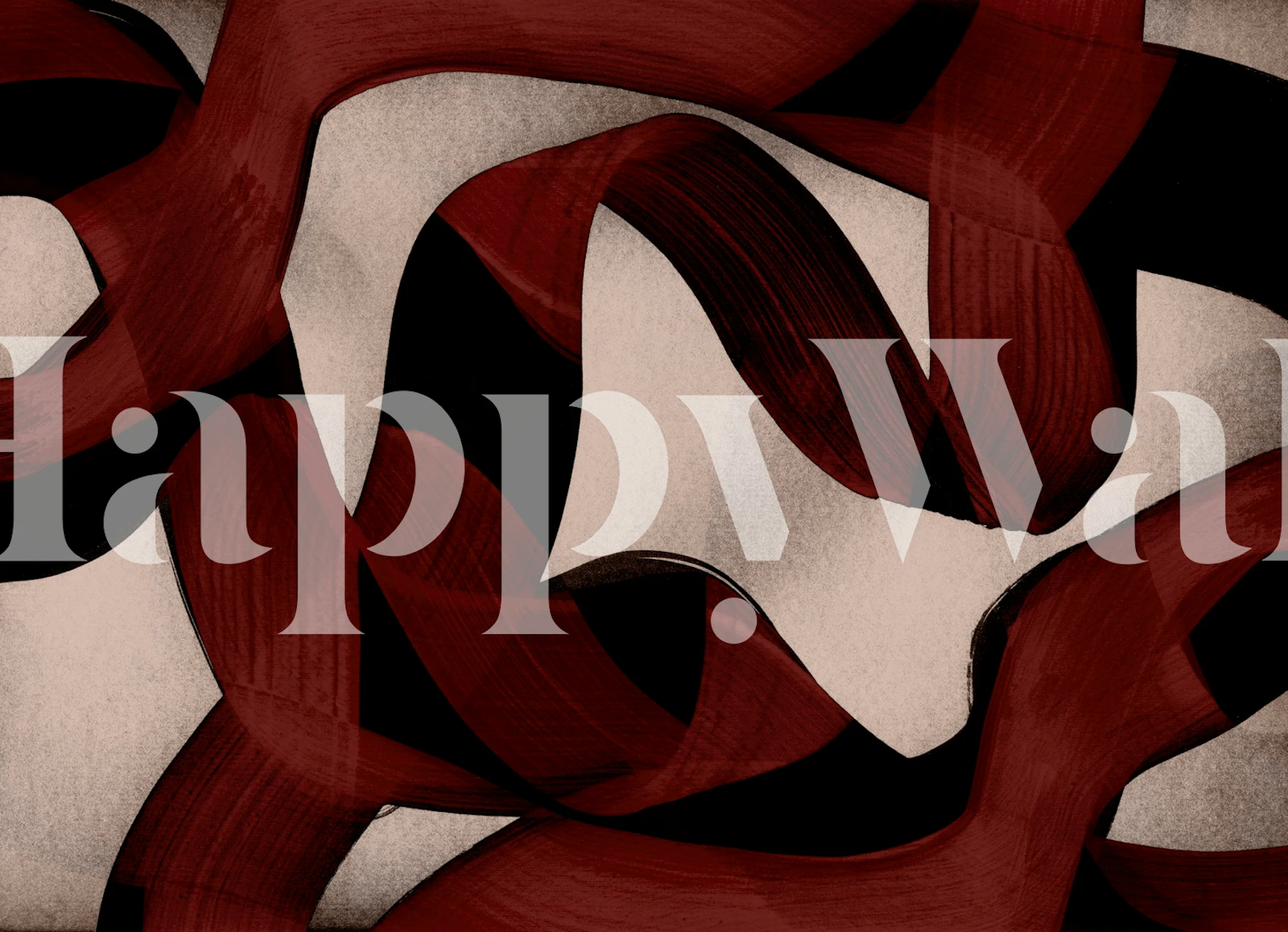 Abstract burgundy brush stroke wallpaper in a room