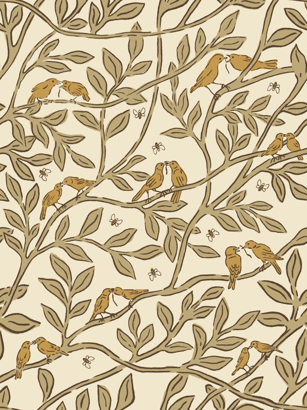 Gilded Birds on Branch Vintage Pattern