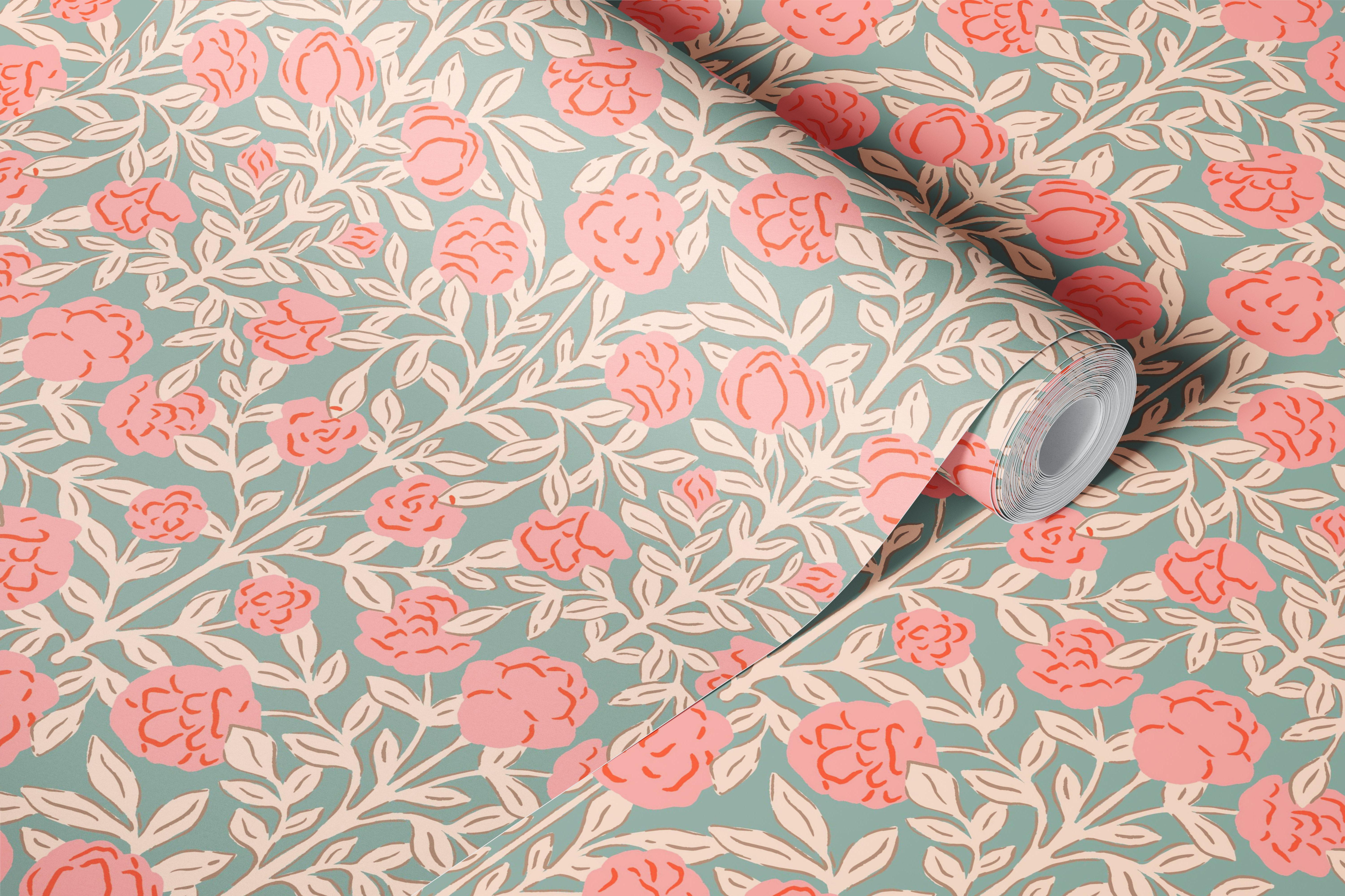 Sage rose wallpaper in a room with vintage floral pattern