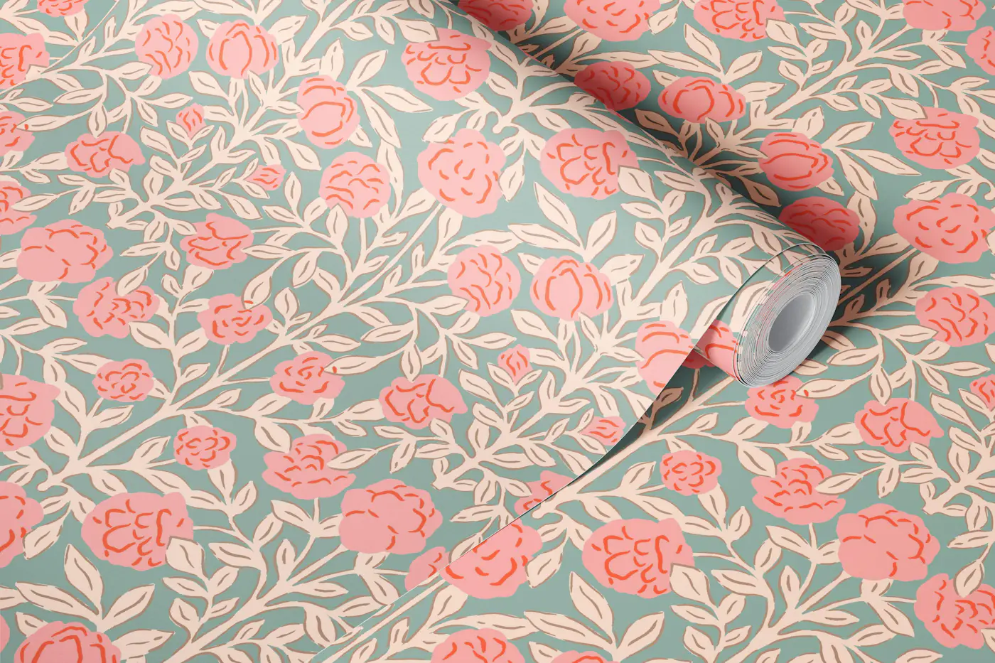 Sage Roses Vintage Pattern wallpaper roll