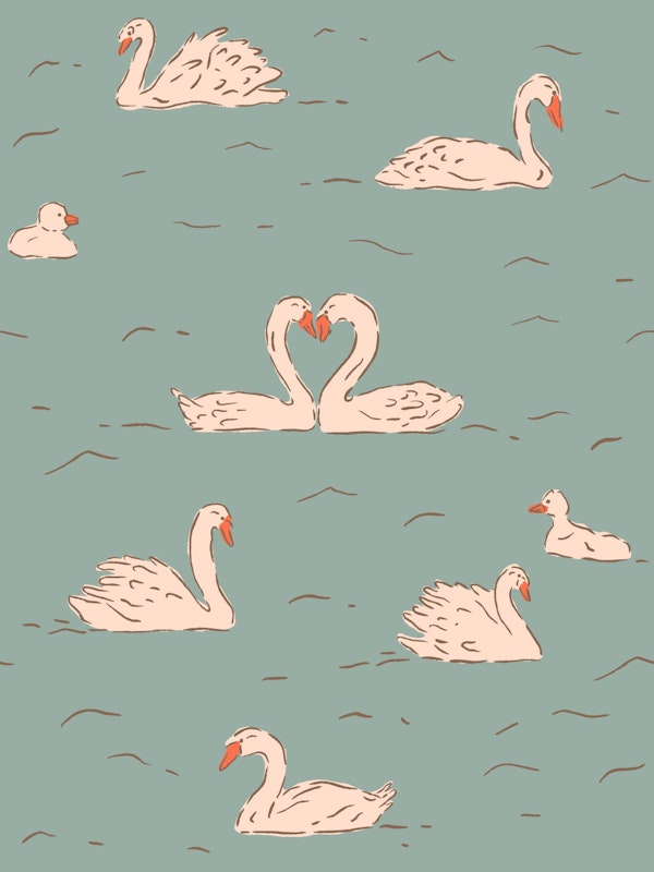 Sage Swans Vintage Pattern