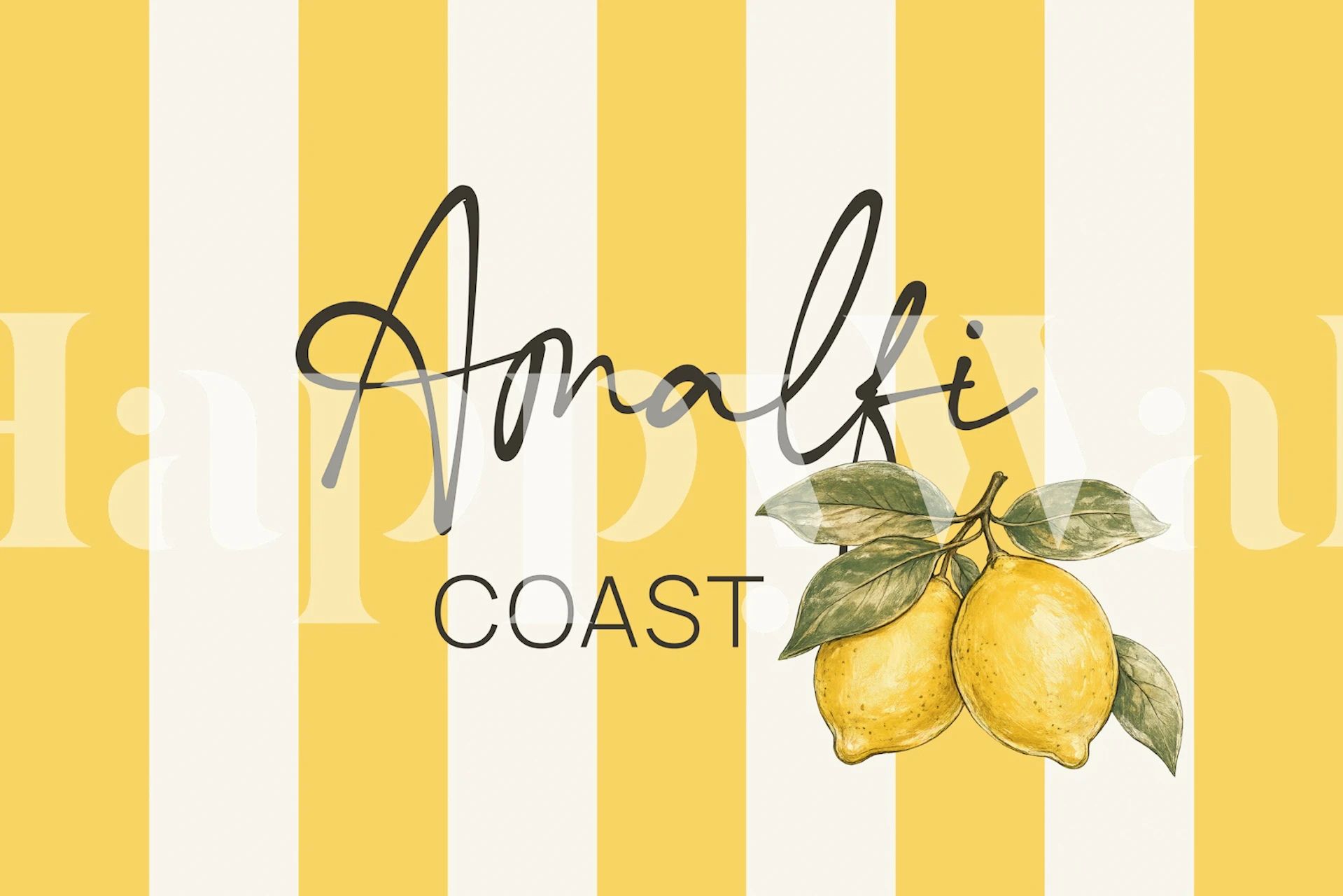 Yellow striped lemon wallpaper in a room