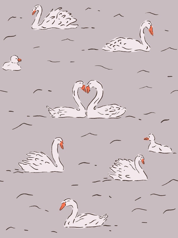 Plum Velvet Swans Vintage Pattern