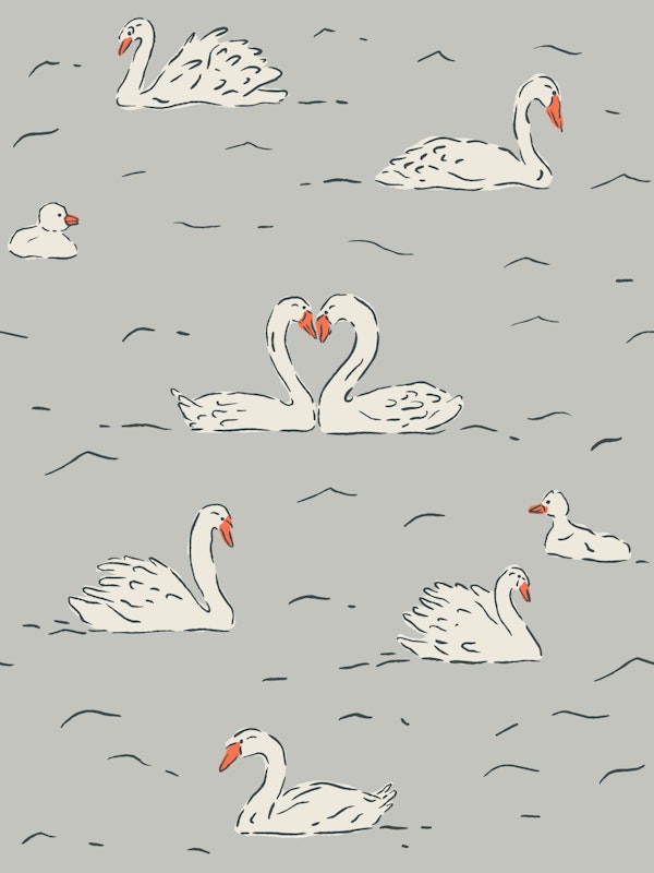Antique Blue Swans Vintage Pattern