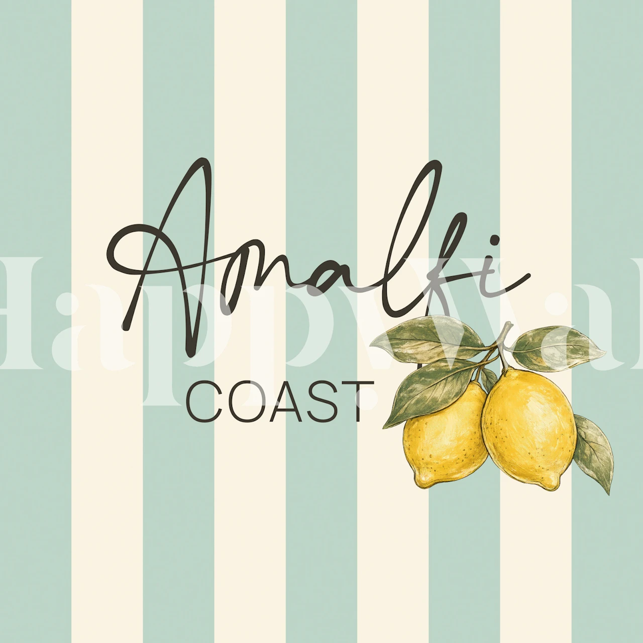 Lemon stripe wallpaper in a styled room