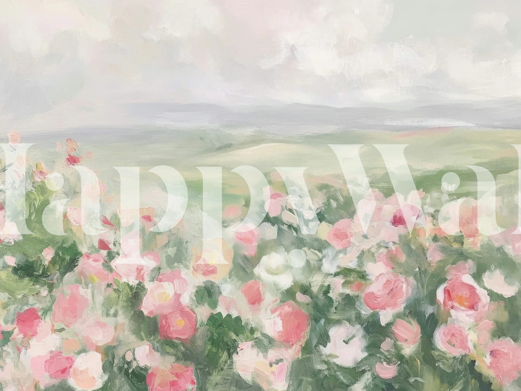 Pastel rose garden wallpaper in a soft room
