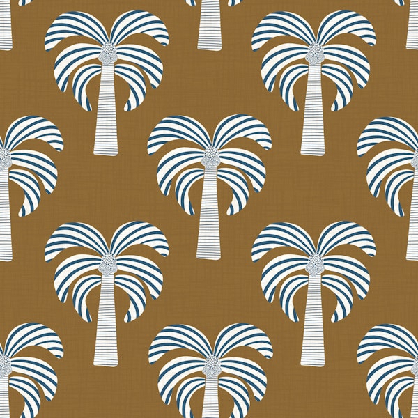 Navy Striped Palm Trees