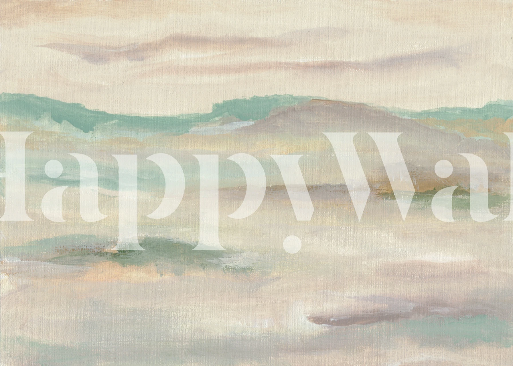 Abstract seascape wallpaper in a soft neutral room