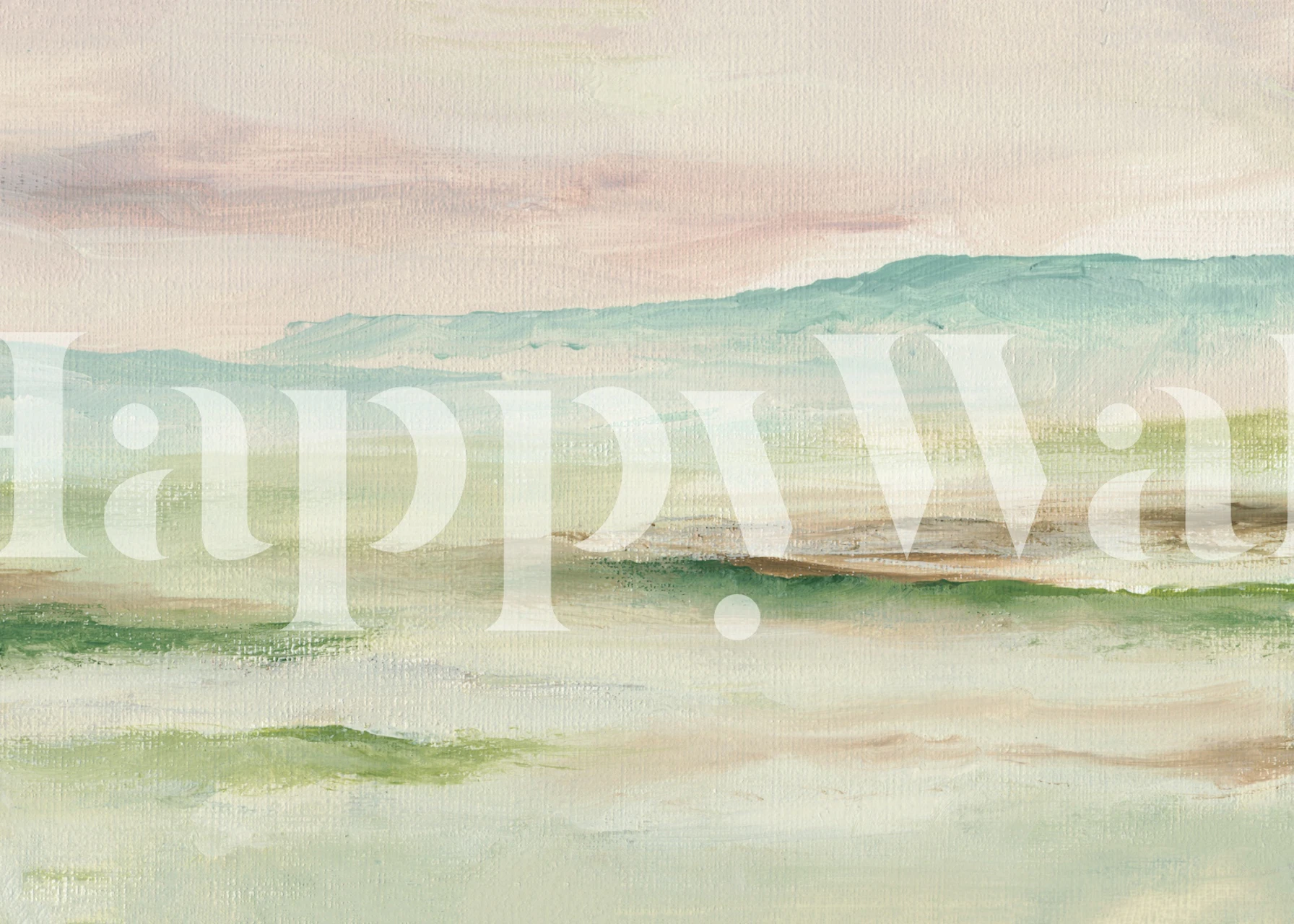 Pastel landscape wallpaper in a soft room
