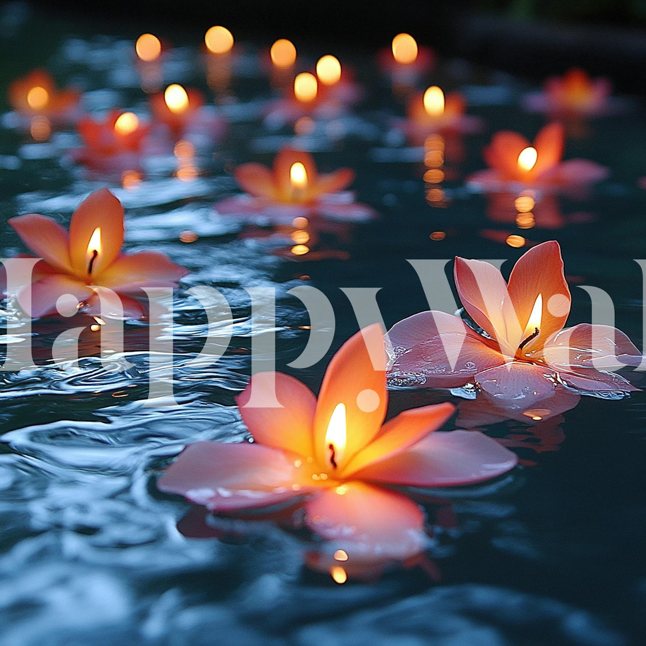 Floating flower candle wallpaper in a room