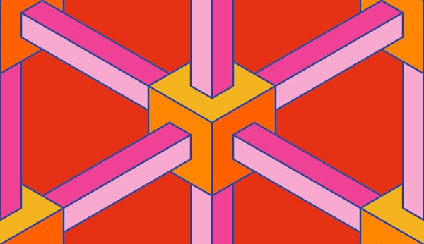 3D cube connections - Hot pink orange red - M