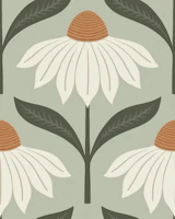 echinacea blooms - sage green and tan tapet