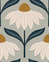 echinacea blooms - grey mint and navy tapet