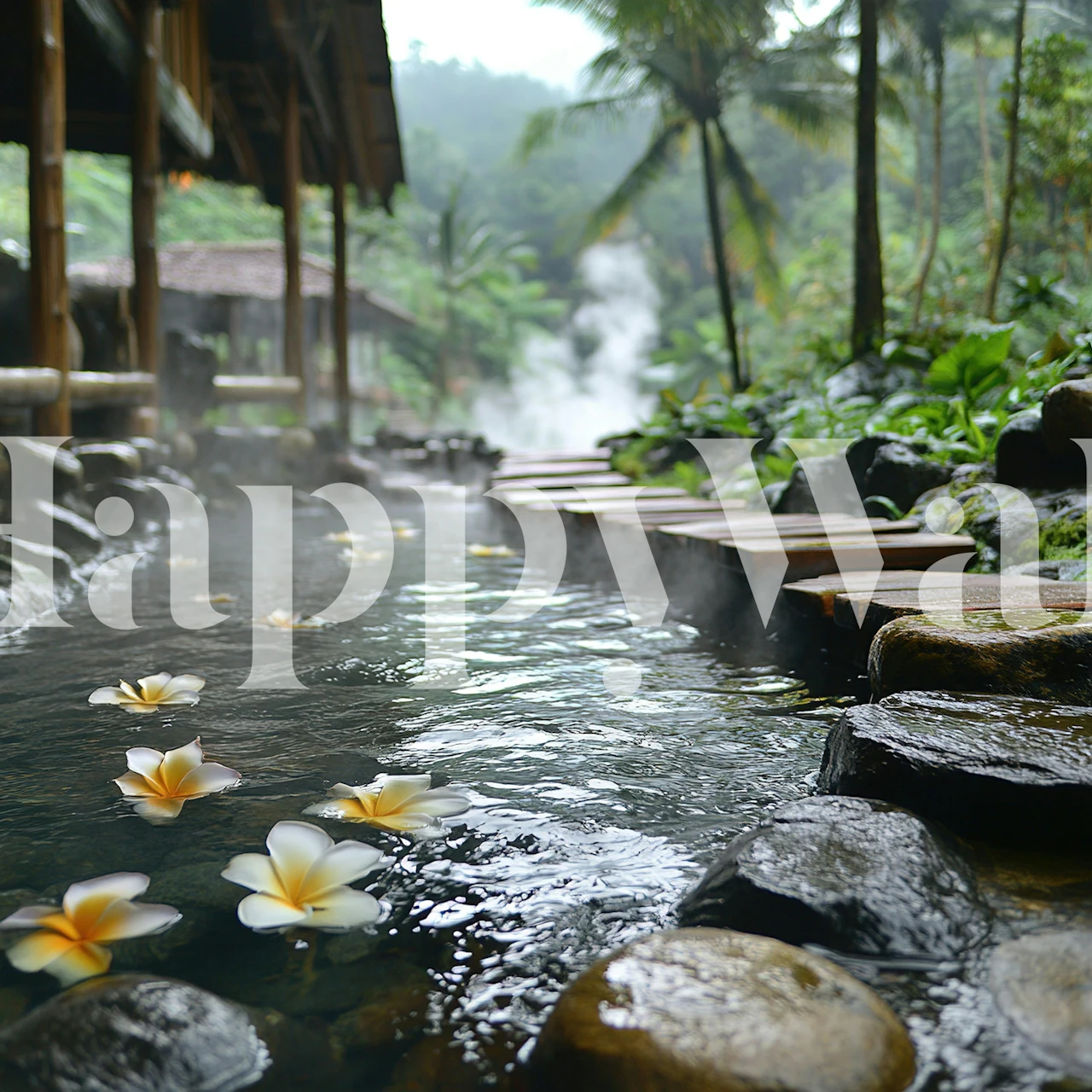 Bali jungle spa pool wallpaper in a room