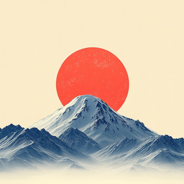 Mount Fuji Red Sun Minimalist