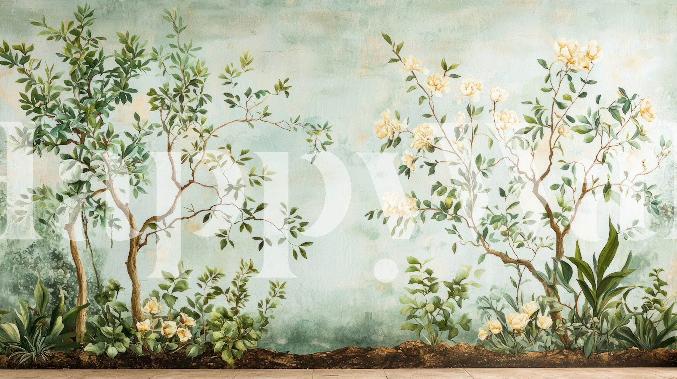 Botanical garden wallpaper in a styled room