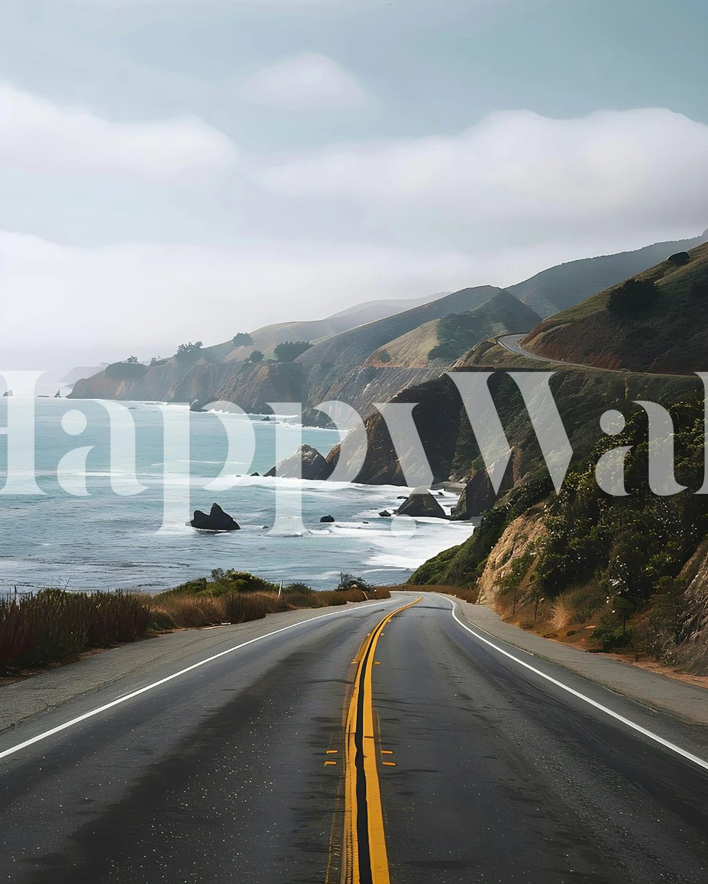 Coastal road wallpaper in a modern room