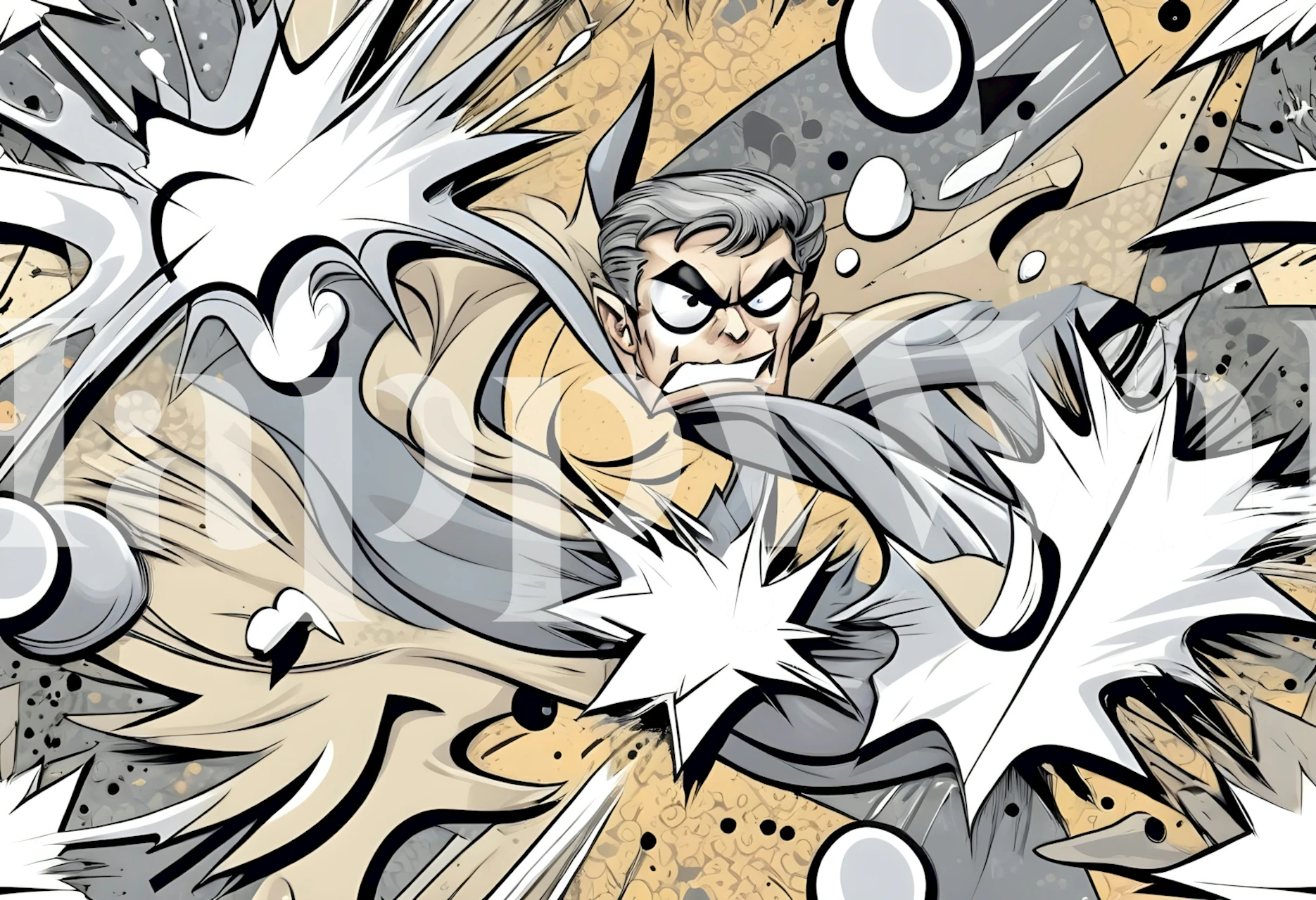 Comic burst wallpaper in a modern room