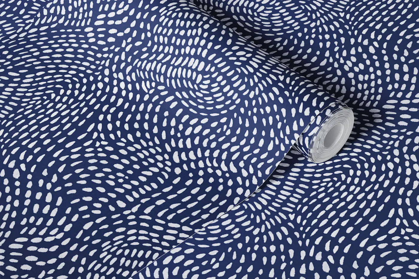 Nautical Navy Blue Dashed Lines - Wavy Sea wallpaper roll