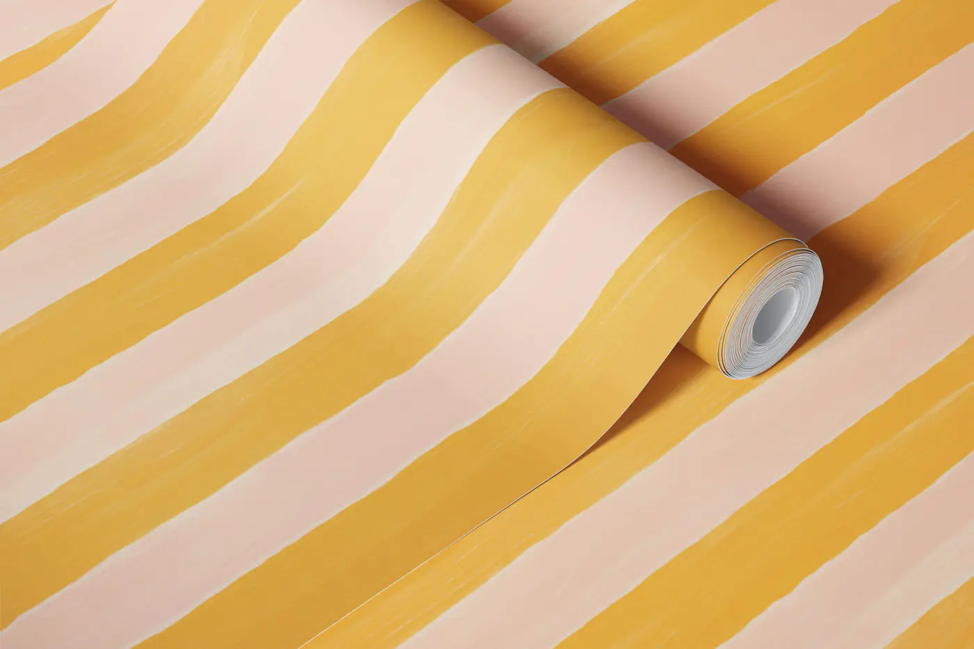 Hand Painted Vertical Stripes Yellow & Pink wallpaper roll
